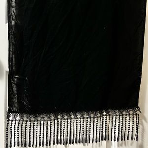 Black Velvet Scarf / Shawl with Lace Trim